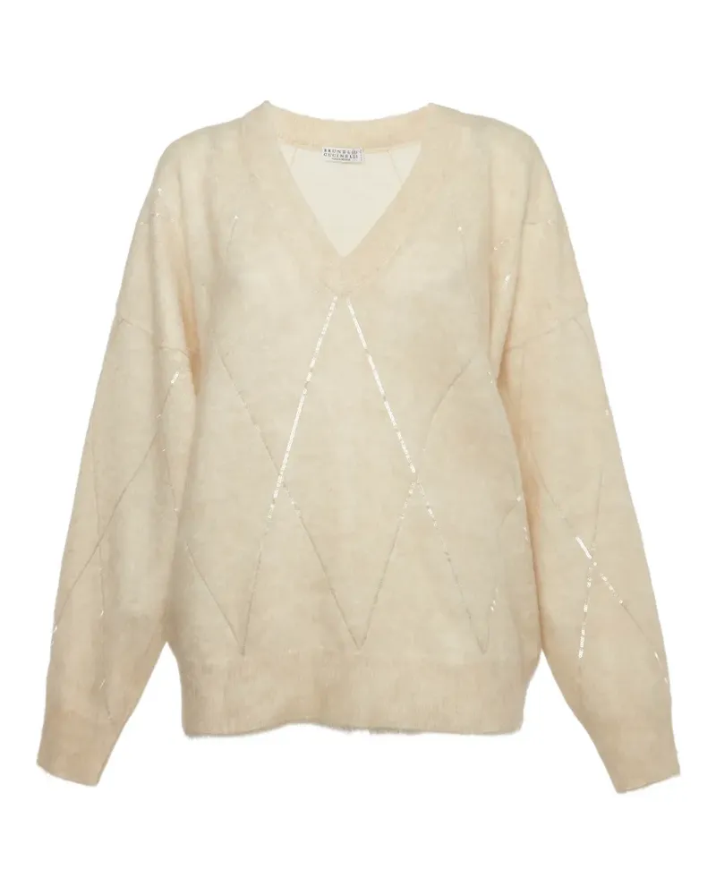 Brunello Cucinelli sequin-embellished argyle sweater - Nude Nude