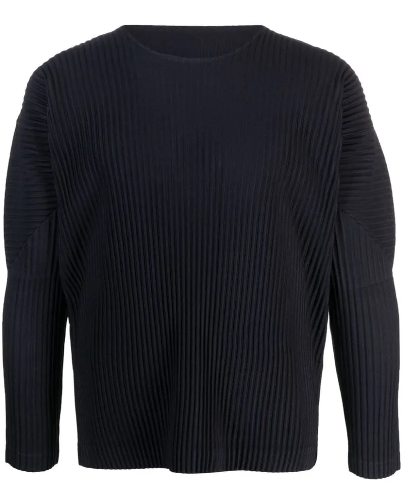 Issey Miyake Plissiertes Langarmshirt - Blau Blau
