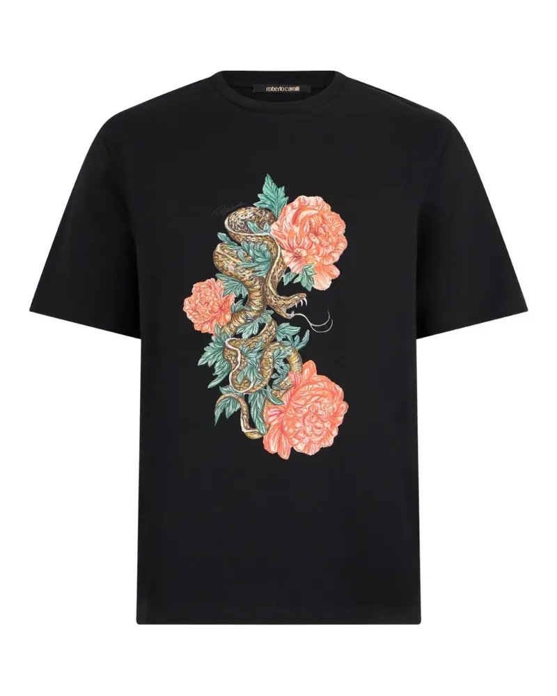 Roberto Cavalli T-Shirt mit Schlangen-Print - Schwarz Schwarz