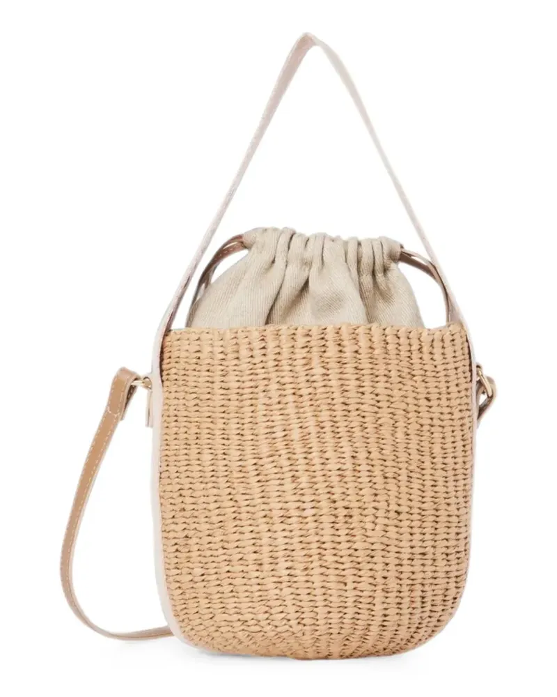 Chloé small Woody logo-tape woven bucket bag - Nude Nude