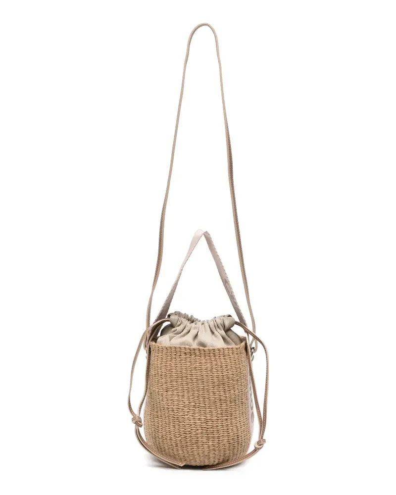 Chloé Kleine Woody Beuteltasche mit Logo-Streifen - Nude Nude