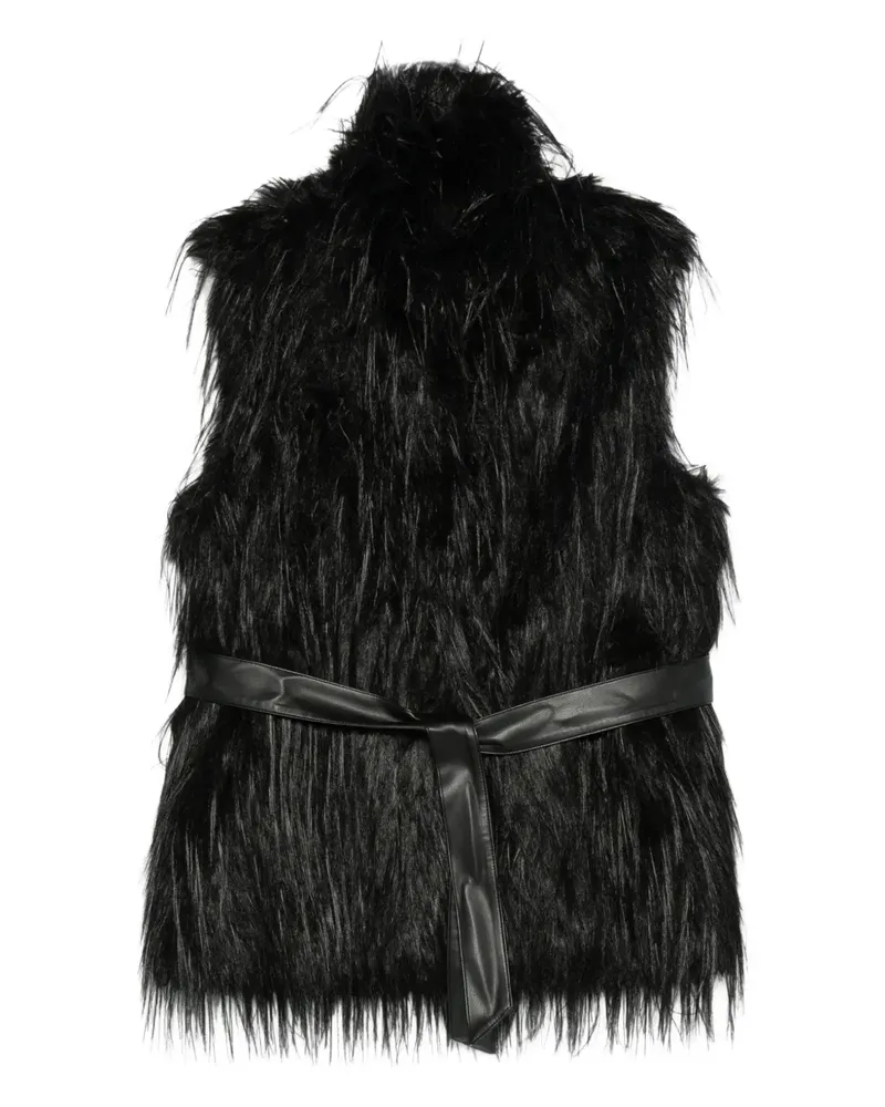 Pinko Faux-Fur-Weste mit Gürtel - Schwarz Schwarz