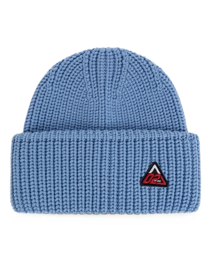 Dsquared2 Gerippte Beanie mit Logo-Patch - Blau Blau