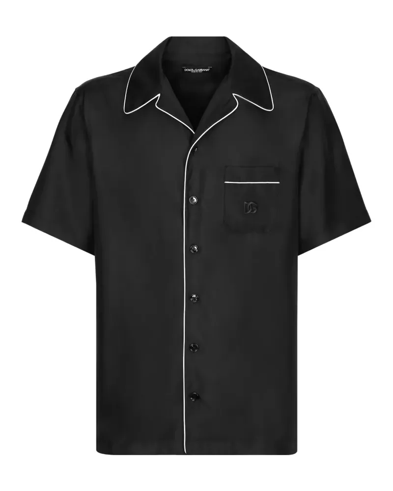 Dolce & Gabbana Hemd aus Seidentwill mit DG-Stickerei - Schwarz Schwarz