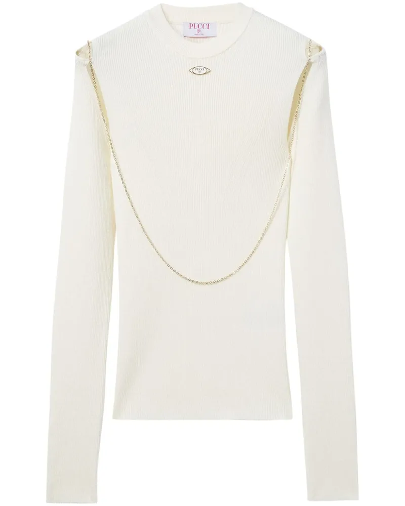 Emilio Pucci Geripptes Top mit Logo-Schild - Weiß Weiß