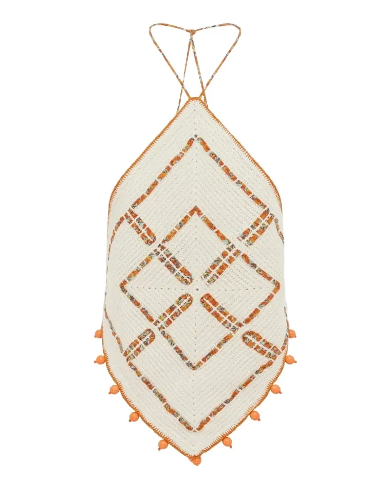 ALEMAIS crochet-knit pom-pom top - Nude Nude