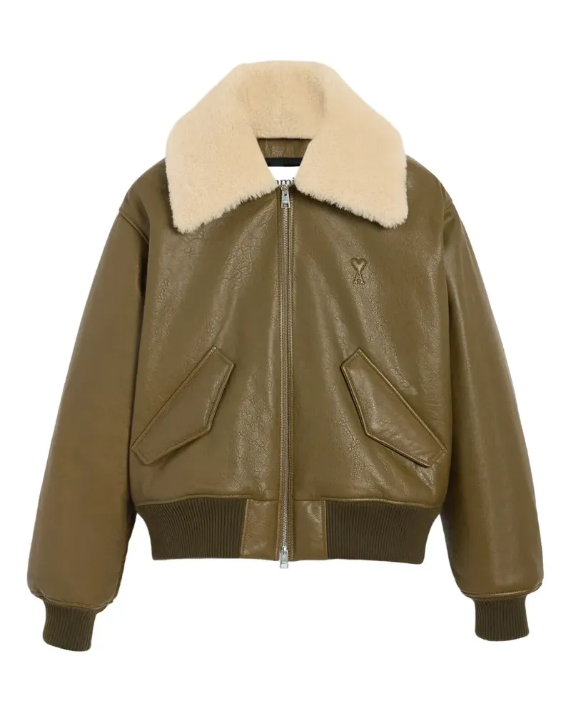 AMI Paris Lederjacke mit Kontrastkragen - Grün Grün