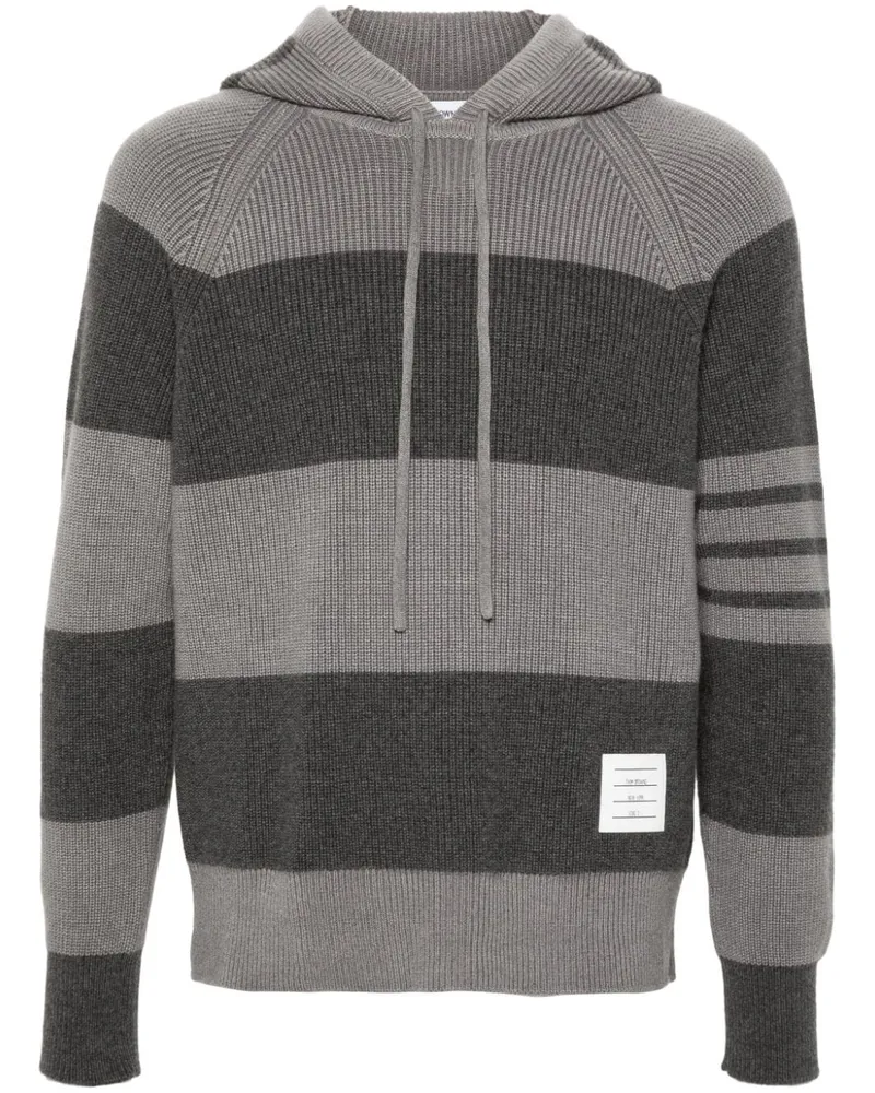 Thom Browne Gestrickter Hoodie mit Streifen Grau