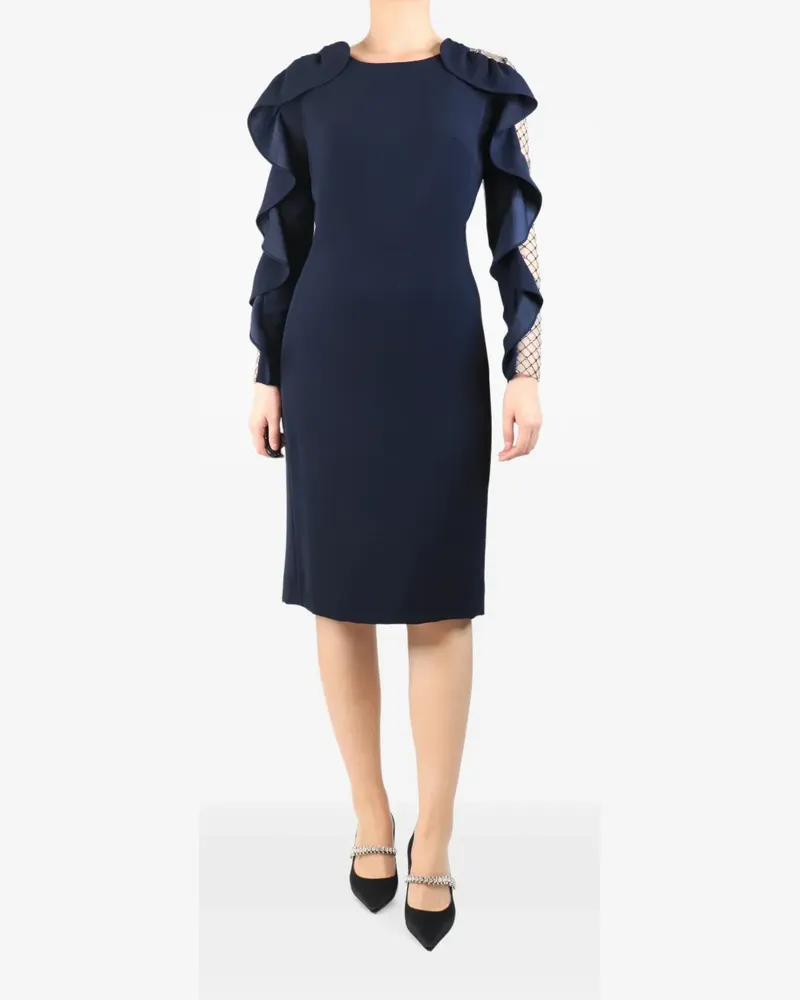 Jenny Packham ruffled mesh-panel midi dress - Blau Blau