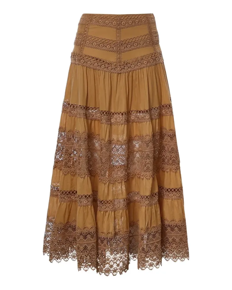Charo Ruiz Serza lace-trim tiered skirt - Braun Braun