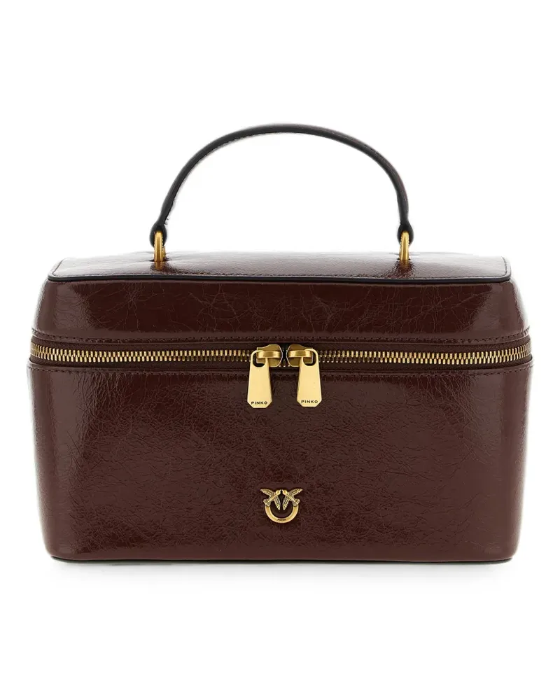 Pinko Love Birds crumpled-effect leather tote bag - Braun Braun