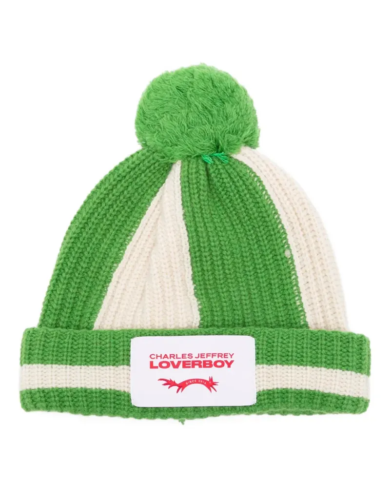 Charles Jeffrey Loverboy striped-print pompom beanie hat - Grün Grün