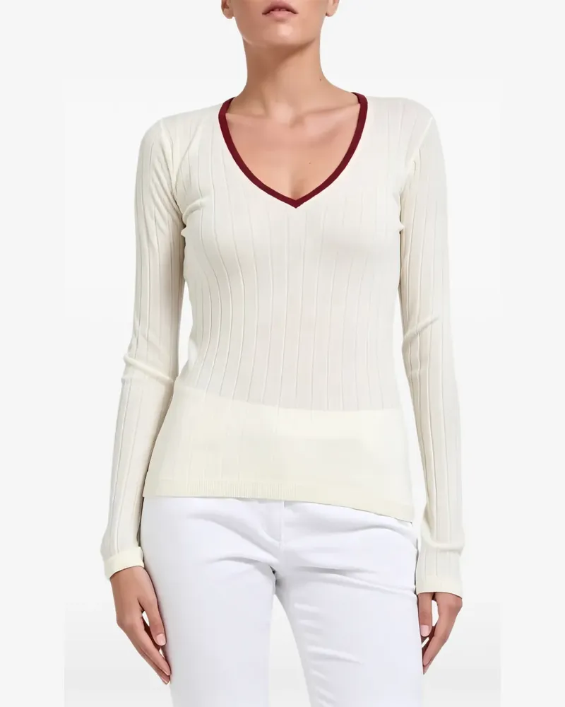 Brunello Cucinelli Gerippter Pullover mit V-Ausschnitt - Nude Nude