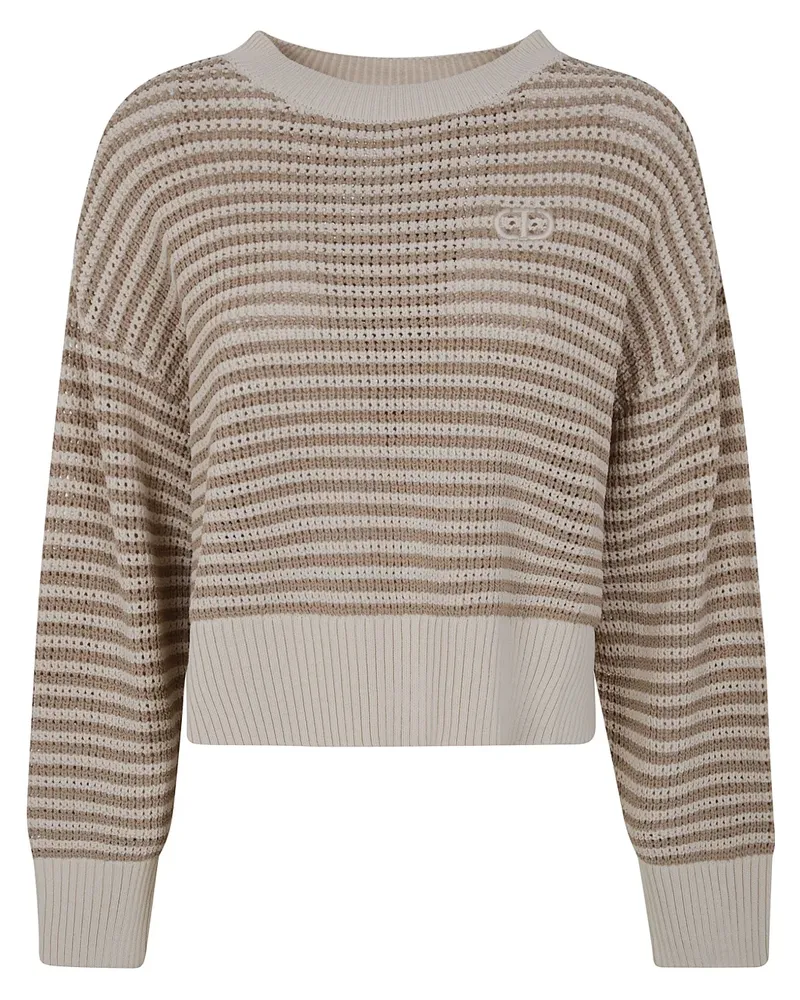Twin-Set Gestreifter Pullover mit Logo - Nude Nude
