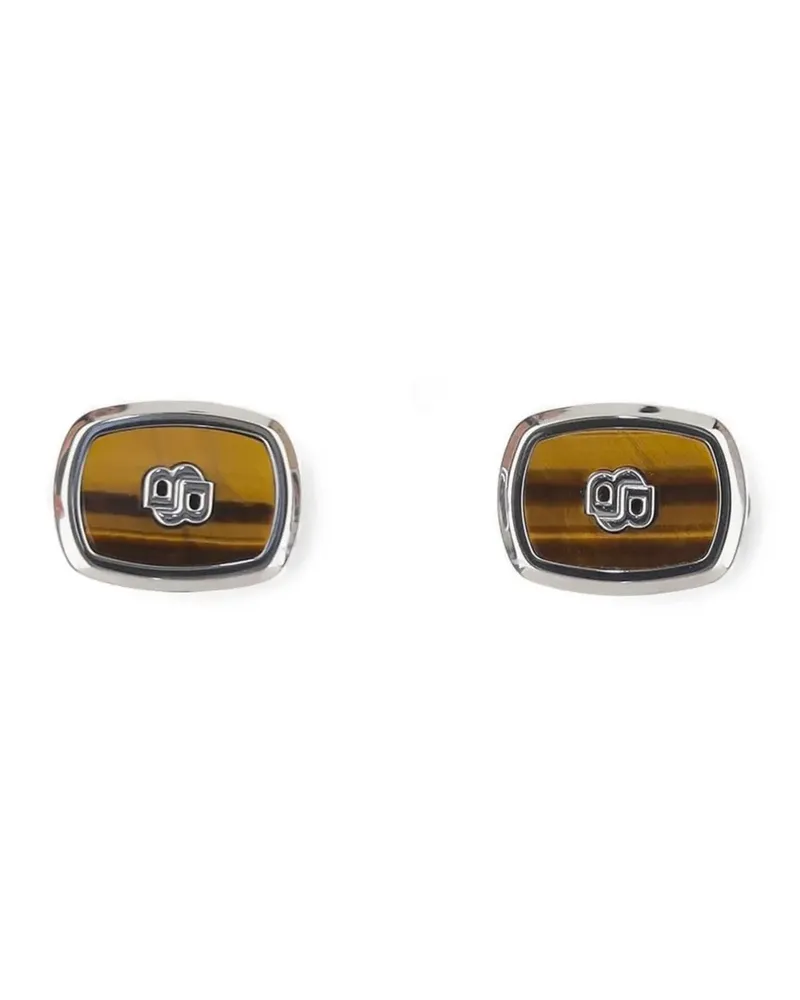 HUGO BOSS monogram-plaque stone-inlay cufflinks - Silber Silber
