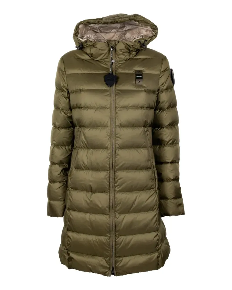 Blauer quilted hooded logo-patch jacket - Grün Grün