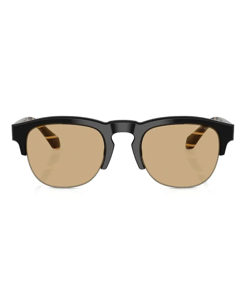 Giorgio Armani Halbrand-Sonnenbrille mit gestreiftem Gestell - Schwarz Schwarz