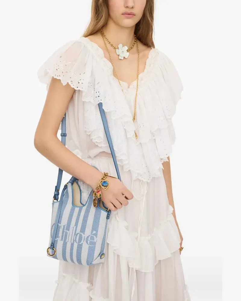 Chloé striped logo-print mini tote bag - Blau Blau