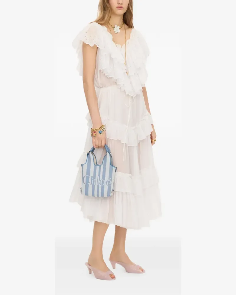 Chloé striped logo-print mini tote bag - Blau Blau