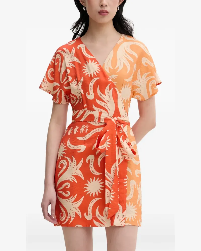 Never Fully Dressed abstract-print wrap mini dress - Orange Orange
