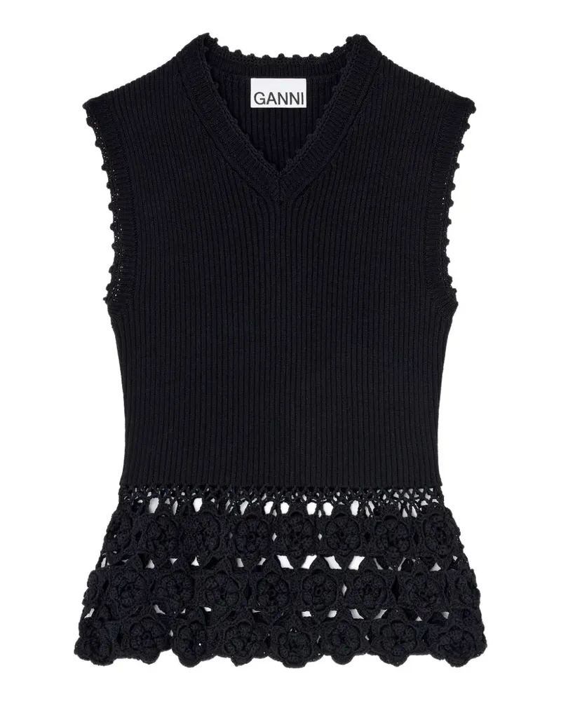 Ganni Gehäkeltes Top mit V-Ausschnitt - Schwarz Schwarz