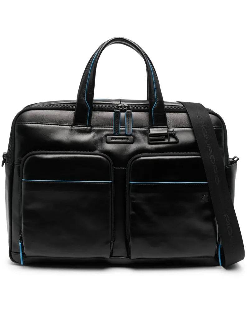 Piquadro Laptoptasche mit Logo-Patch - Schwarz Schwarz