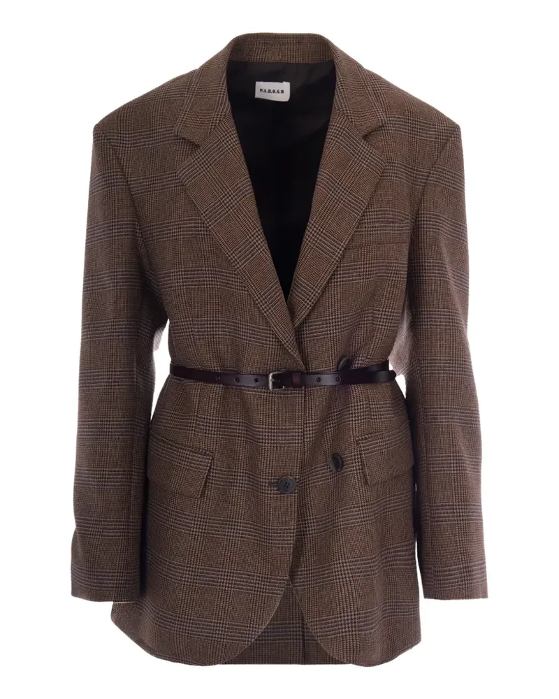 P.A.R.O.S.H. P.A.R.O H. belted checked-pattern blazer - Braun Braun