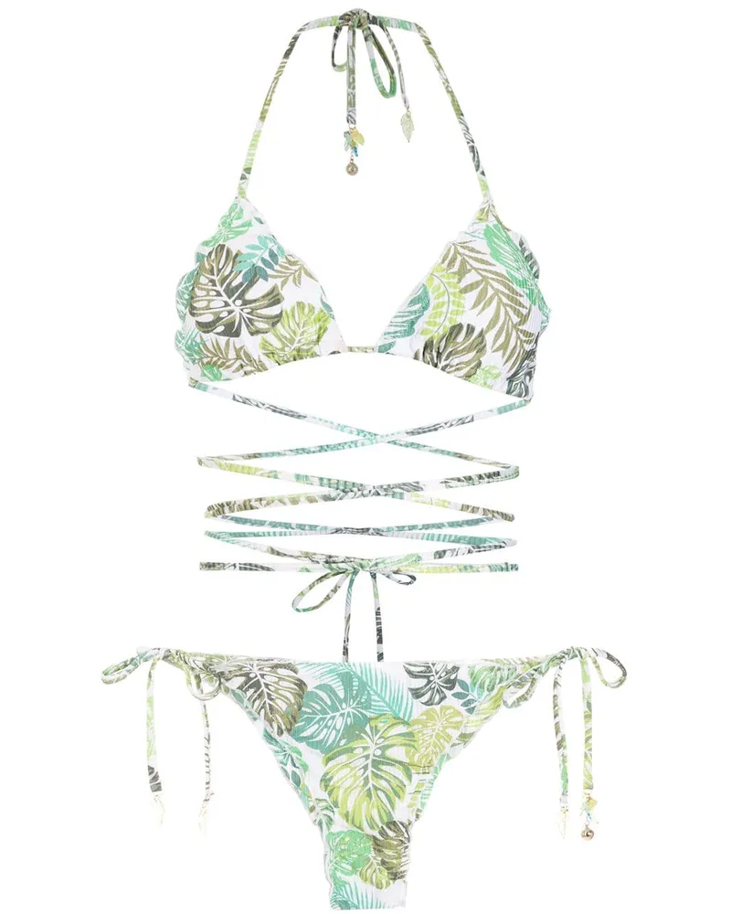 Amir Slama Bikini mit Palmblatt-Print - Grün Grün