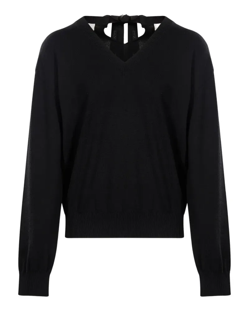 Lanvin bow-detail V-neck sweater - Schwarz Schwarz