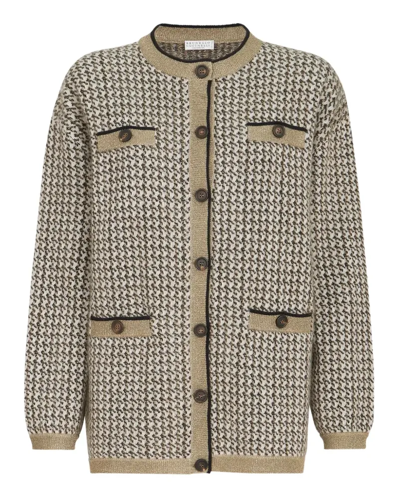 Brunello Cucinelli Cardigan mit Hahnentrittmuster - Nude Nude