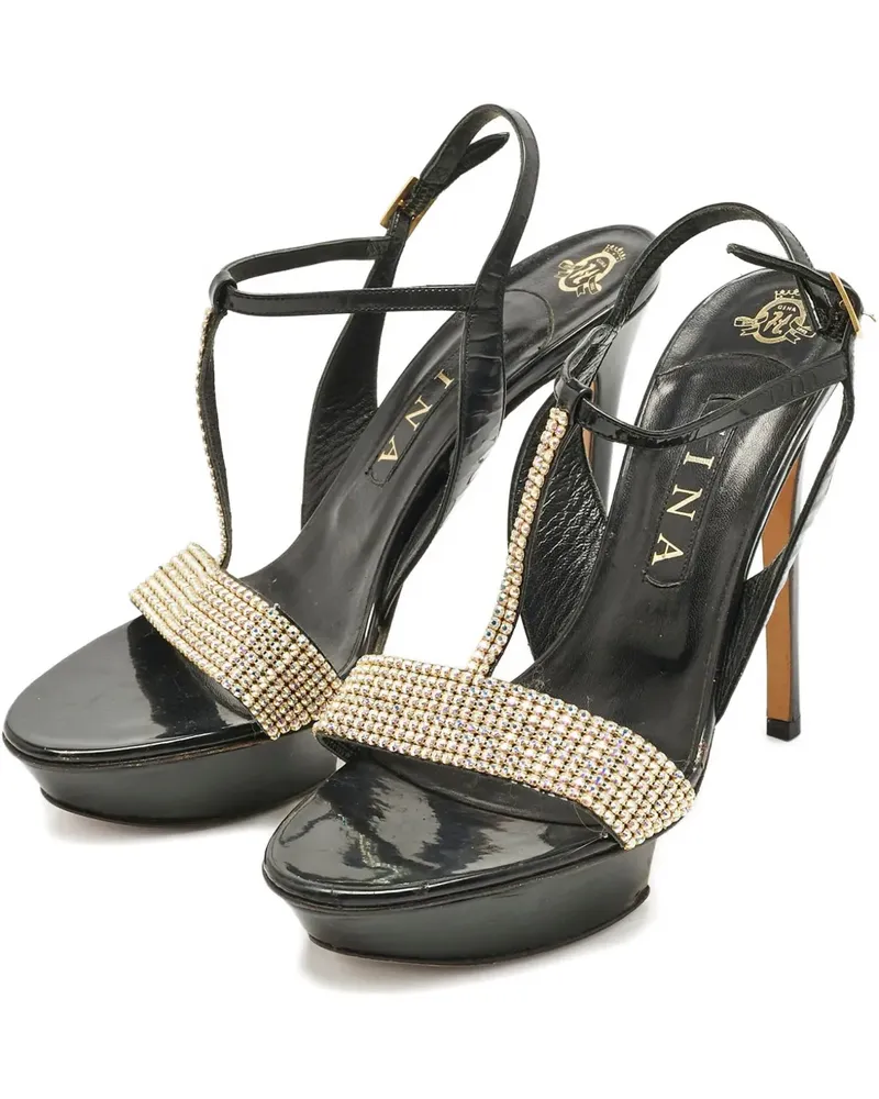 Gina crystal-embellished T-bar sandals - Schwarz Schwarz