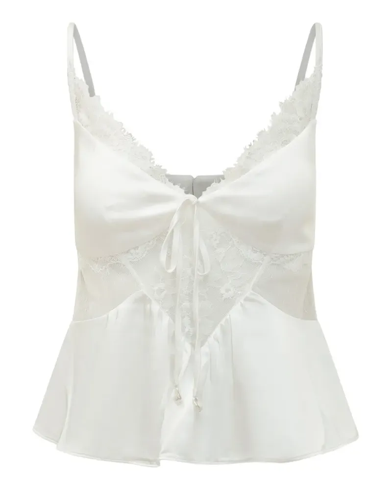 Self-Portrait satin lace top - Weiß Weiß