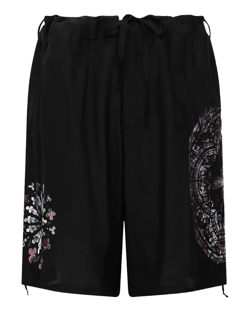 Yohji Yamamoto graphic-print drawstring shorts - Schwarz Schwarz