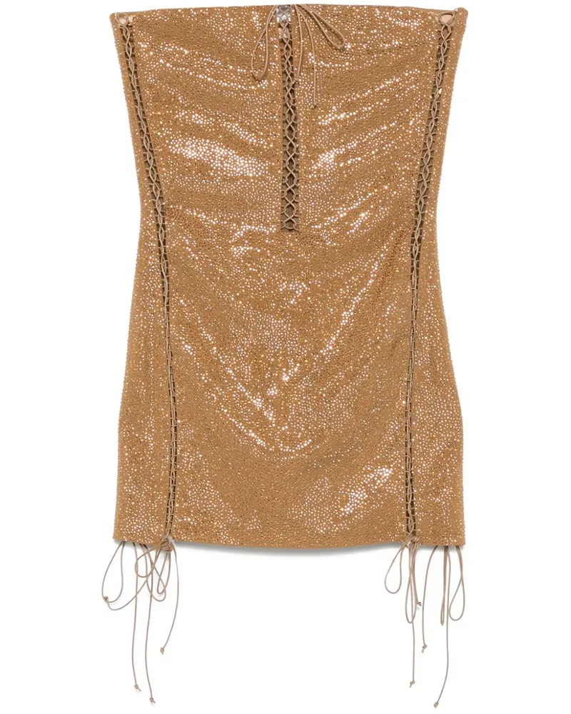Giuseppe di Morabito Kristallverziertes Minikleid mit überkreuzten Trägern - Braun Braun