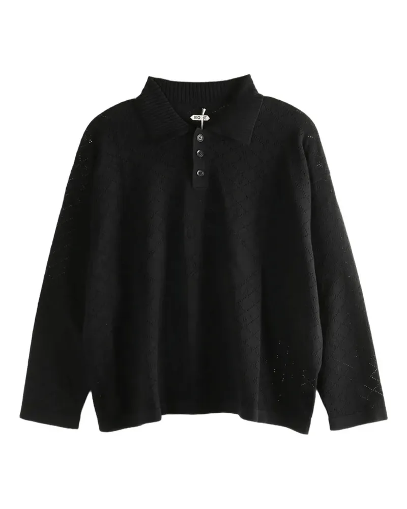 BODE Anisette Poloshirt mit Lochstrickmuster - Schwarz Schwarz