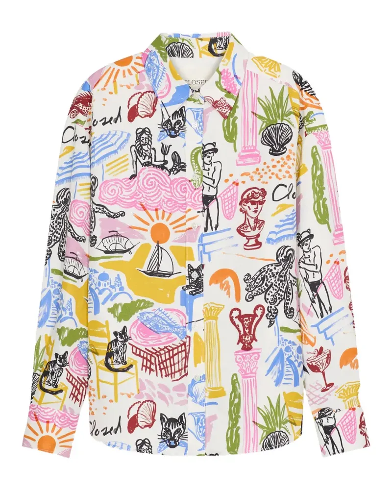 Closed Oversized-Hemd mit Print - Weiß Weiß