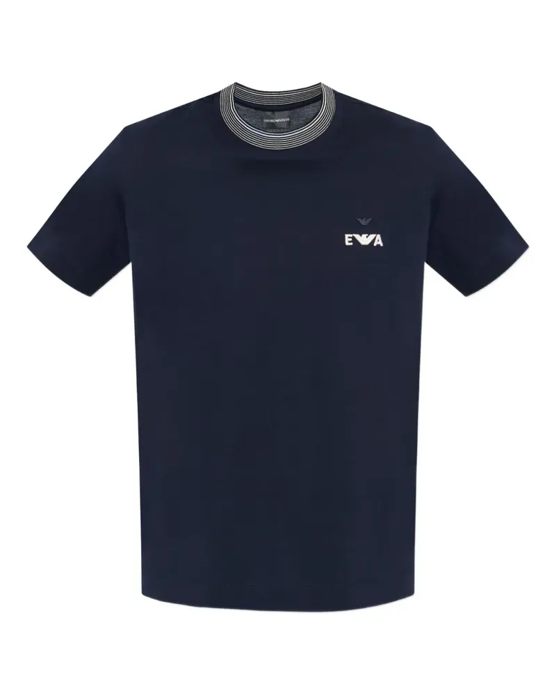 Emporio Armani T-Shirt mit geripptem Kragen - Blau Blau