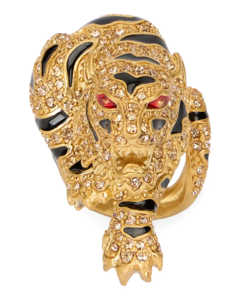 Roberto Cavalli Tiger crystal-embellished ring - Gold Gold