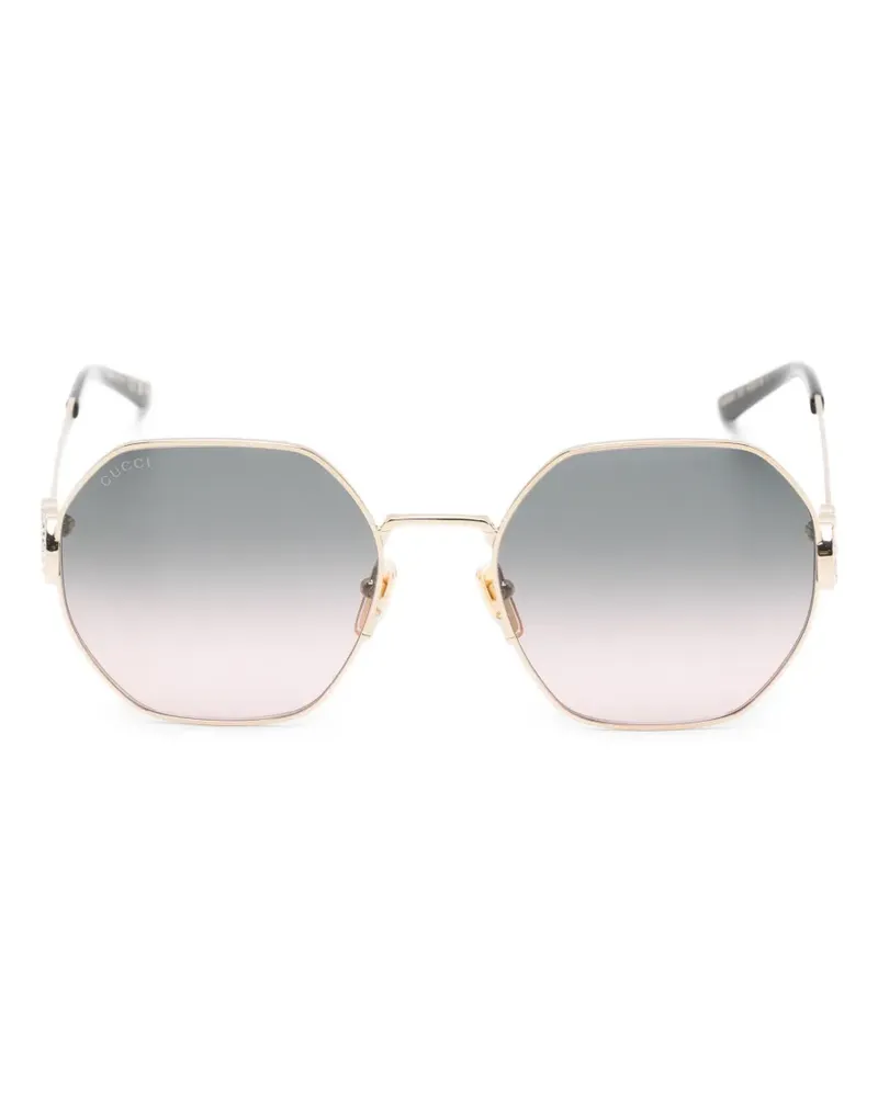 Gucci Interlocking G crystal-embellished geometric-frame sunglasses - Gold Gold