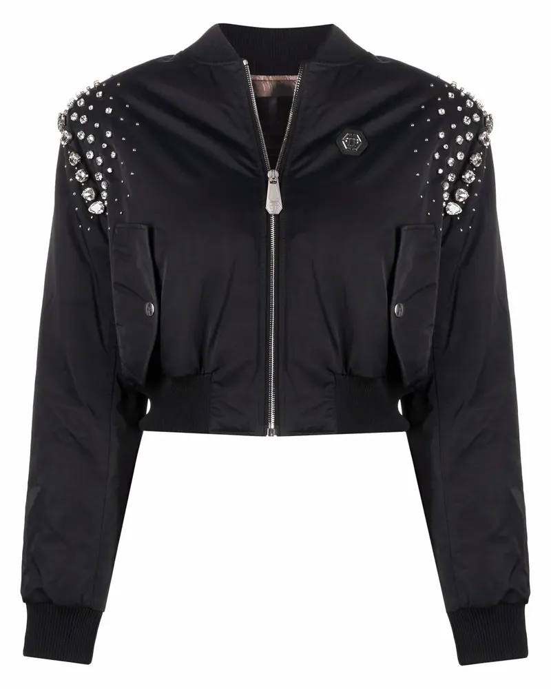 Philipp Plein Kristallverzierte Bomberjacke - Schwarz Schwarz