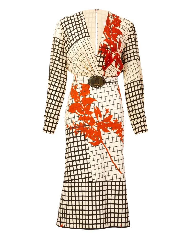 Silvia Tcherassi Kadira geometric-print belted midi dress - Nude Nude