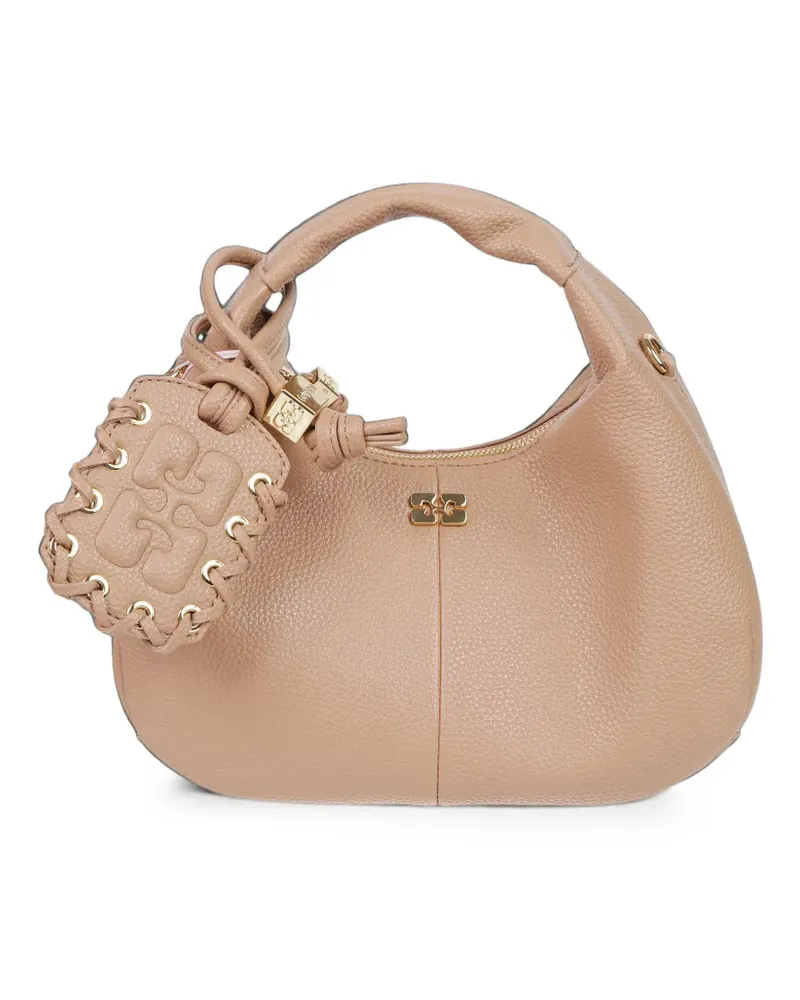 Ganni mini hobo bag in grained brown - Nude Nude