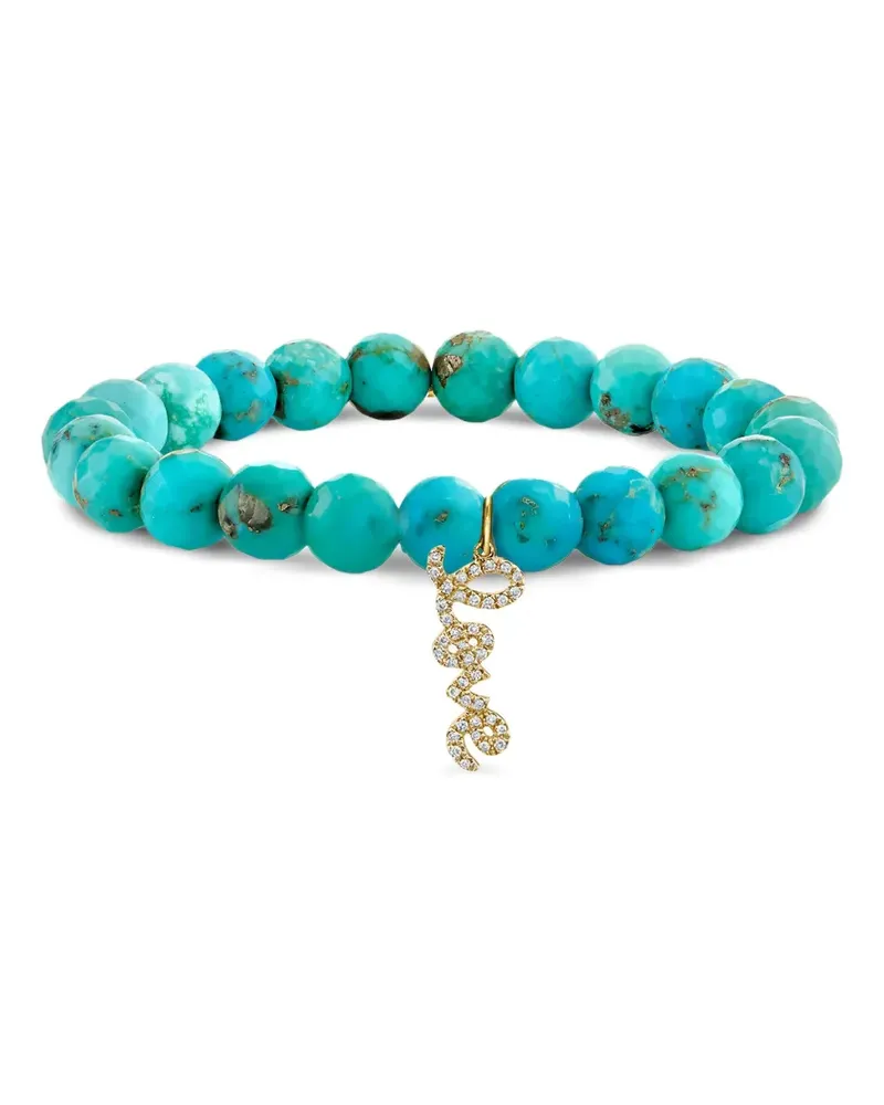 Sydney Evan 14kt Love Script Gelbgoldarmband mit Türkis und Diamant Gold