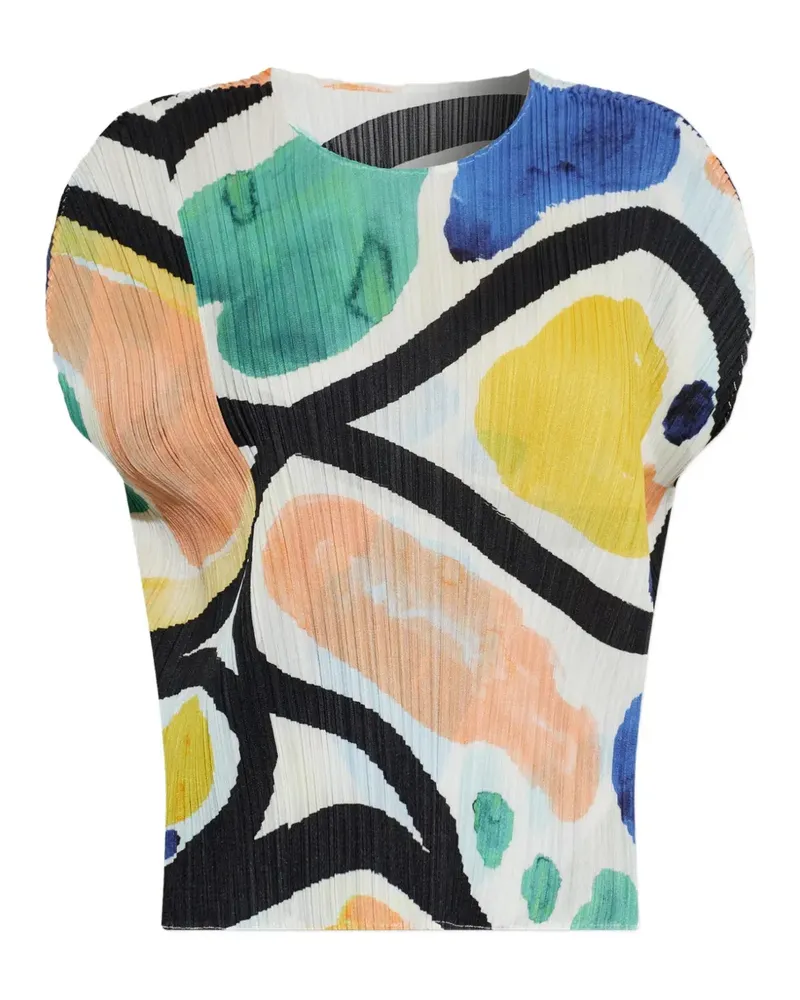 Issey Miyake Plisseebluse mit abstraktem Print - Weiß Weiß