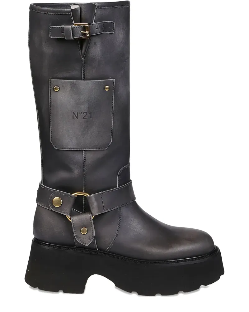 N° 21 Stiefel mit Schnallenriemen 60mm - Schwarz Schwarz