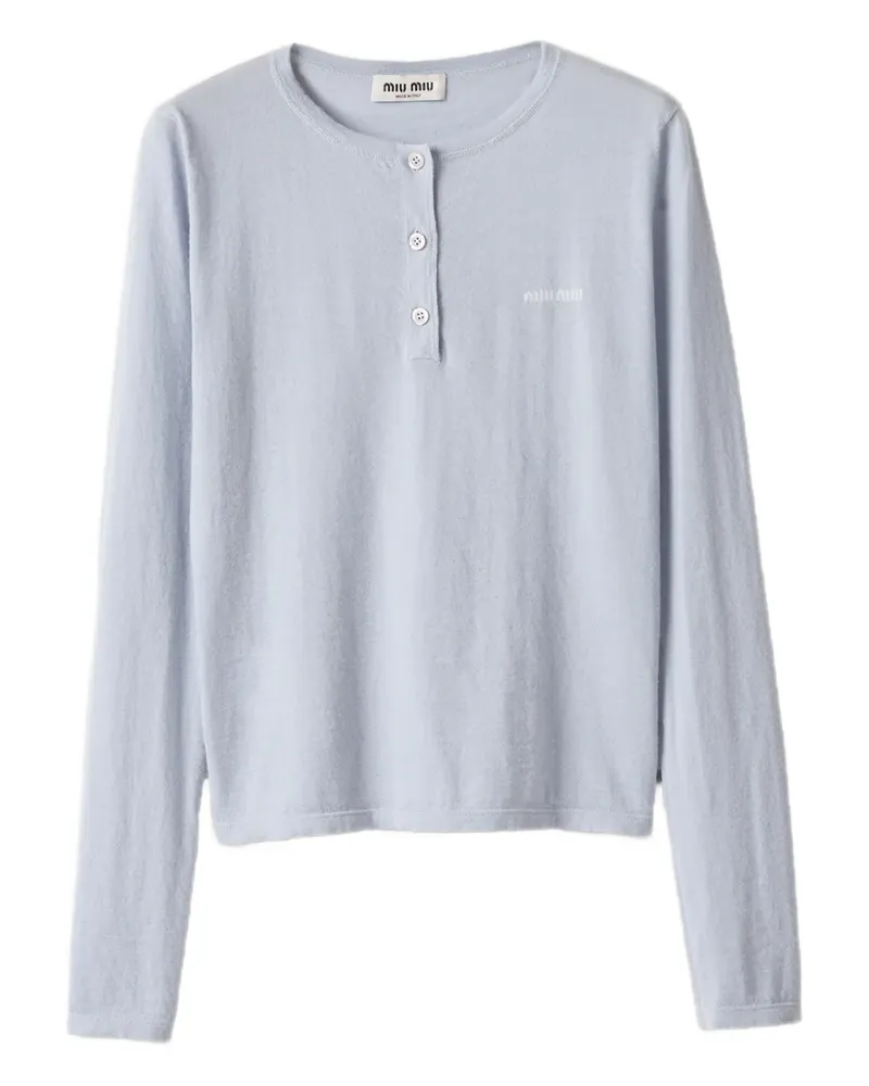 Miu Miu three-button logo-detail long-sleeved T-shirt - Blau Blau