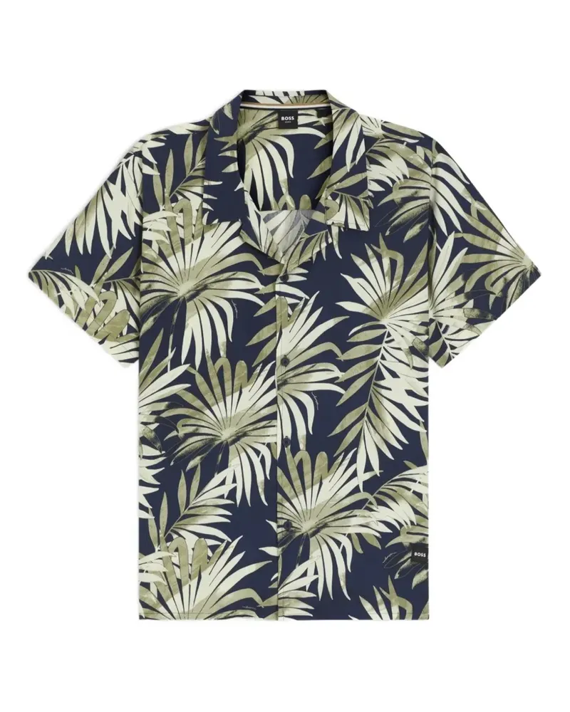 HUGO BOSS palm-leaf-print shirt - Blau Blau