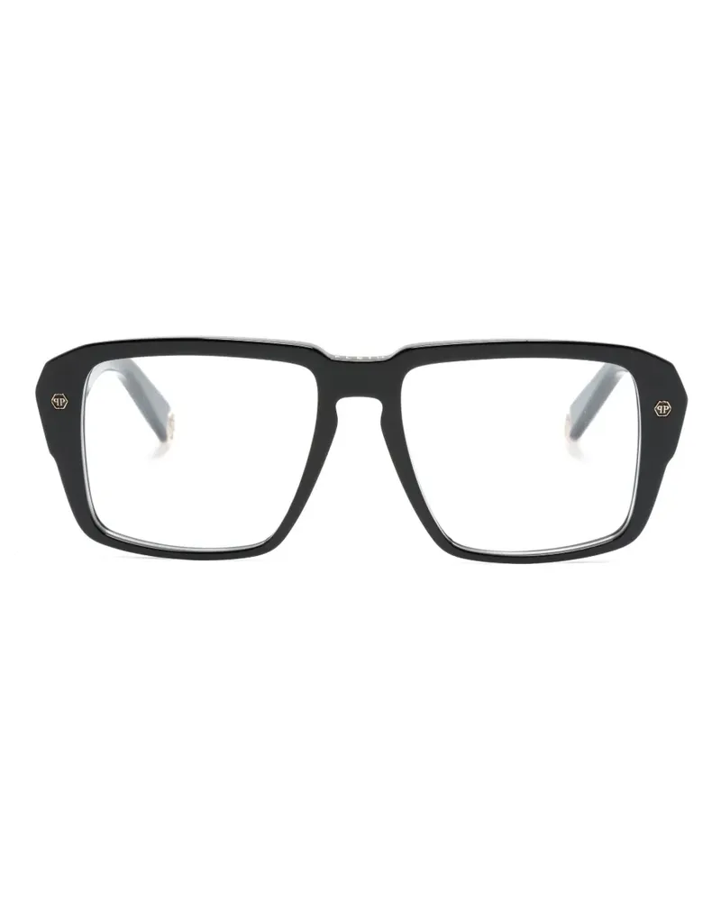 Philipp Plein Eckige Brille mit Logo-Print - Schwarz Schwarz