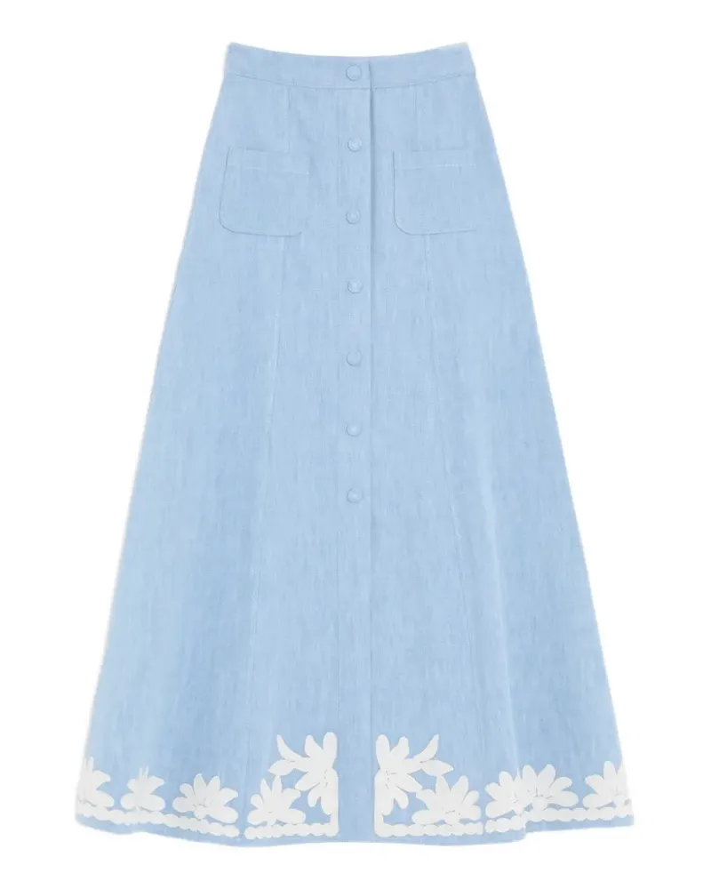 Valentino Garavani Denim-Midirock mit Stickerei - Blau Blau