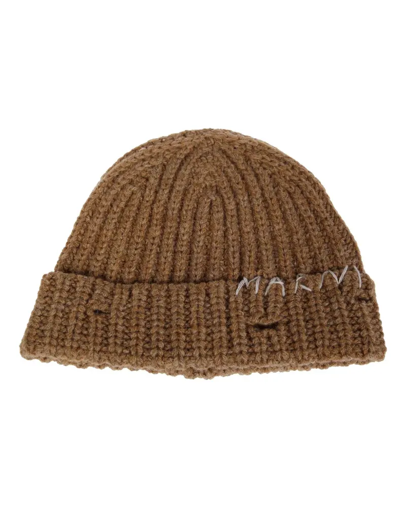 Marni Gerippte Beanie mit Logo - Braun Braun